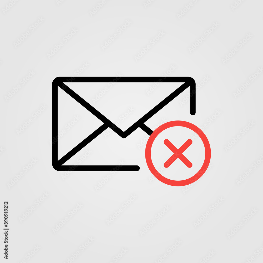 Cancel email, decline message icon illustration. Delete or remove email sign. Cancel email, decline message icon illustration. Delete or remove email sign.