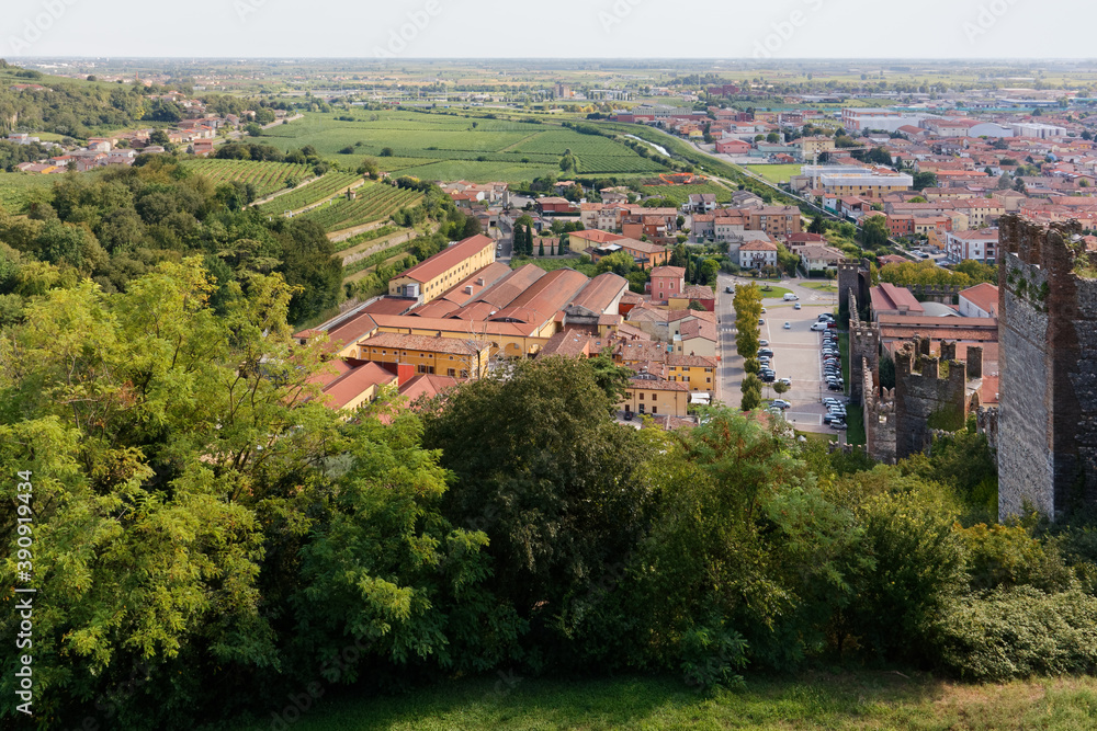 Town of Soave, Italy, seen from its castle
