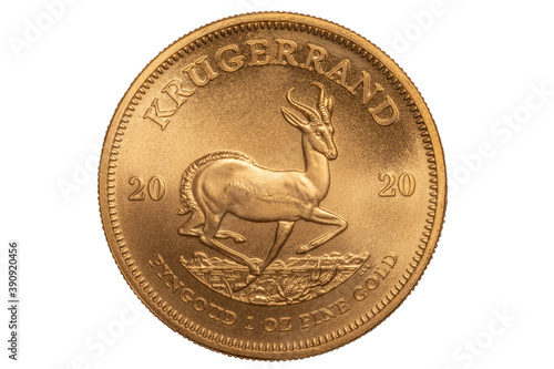 Krugerand 1 OZ Gold on white Background from South Africa. photo