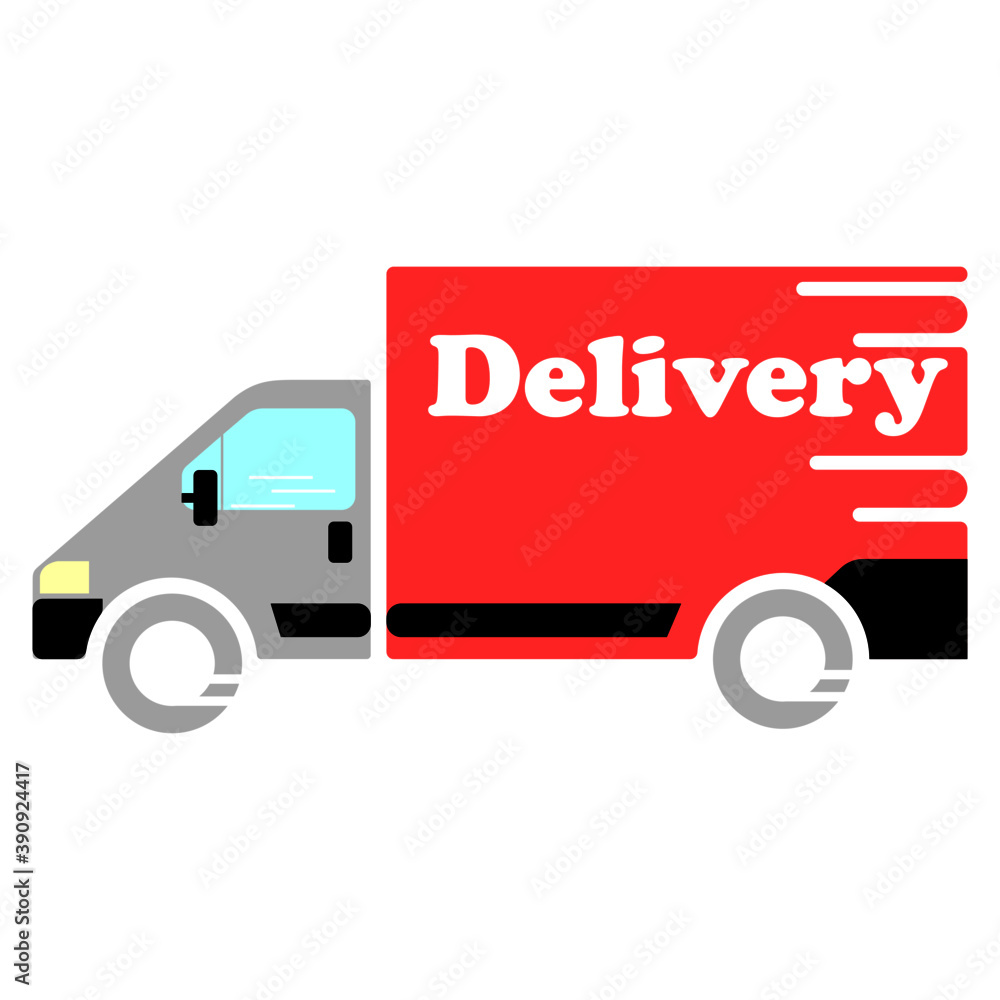delivery service. truck delivery. red body with the inscription delivery. White background delivery service. truck delivery. red body with the inscription delivery. White background