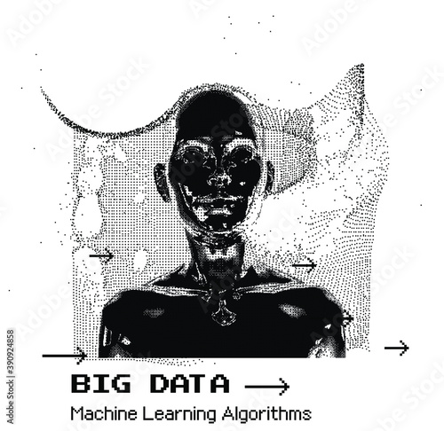 Silhouette of a human head made of dots and particles. Concept of Artificial intelligence and Neural Network.