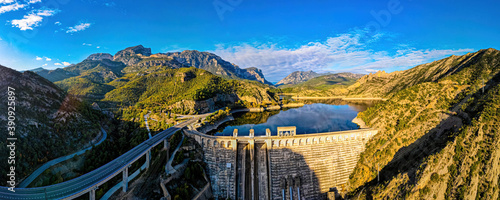 Aerial view of Presa de Oliana dam on El Serge river in Spain photo