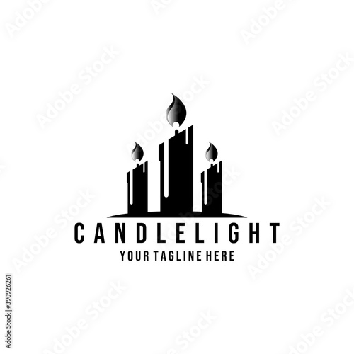 three candle light flame in black color design illustration