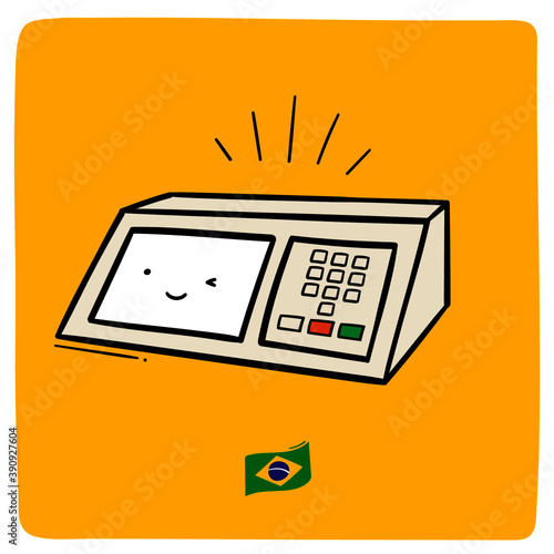 Hand-drawn Brazilian Electronic Ballot Box. Vector.