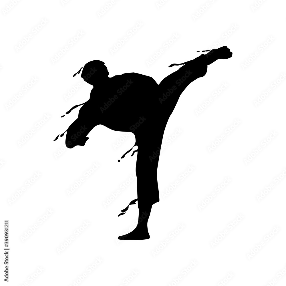 Kick martial art splash silhouette design vector Kick martial art splash silhouette design vector