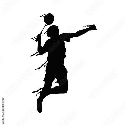 Smash badminton player splash silhouette design vector