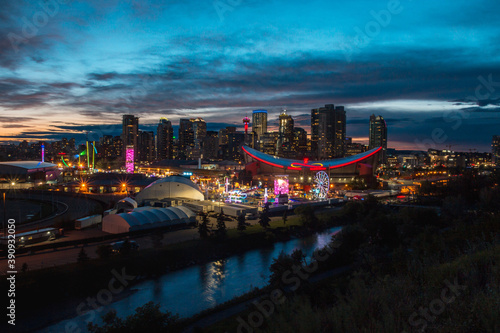 CALGARY, CANADA - Jul 11, 2018: Beautiful Calgary skyline with Calgary Stampede lights photo