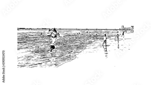 Building view with landmark of Chiclayo is the capital city of northwest Peru. Hand drawn sketch illustration in vector.