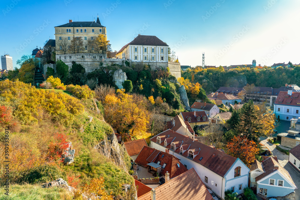 Cityscape from the Castle hill cliff in Veszprém, Hungary.