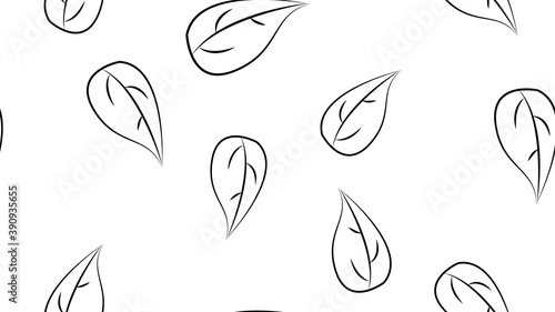 Fototapeta Naklejka Na Ścianę i Meble -  Foliage seamless pattern, leaves line art ink drawing in black and white