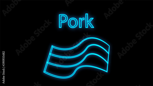 Glowing neon Bacon stripe icon isolated on brick wall background. Vector Illustration