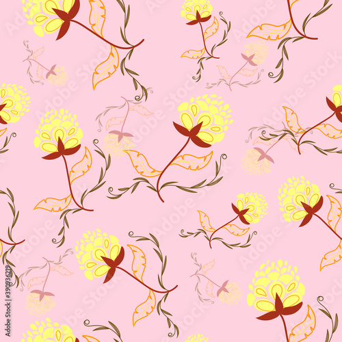 fabric design repeated floral pattern  seamless pattern. yellow flowers with light orange background vector illustration textile.