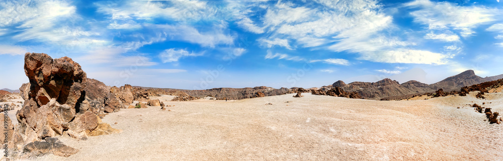 Panoramic view in the Teide National Park with desert and mountains Panoramic view in the Teide National Park with desert and mountains