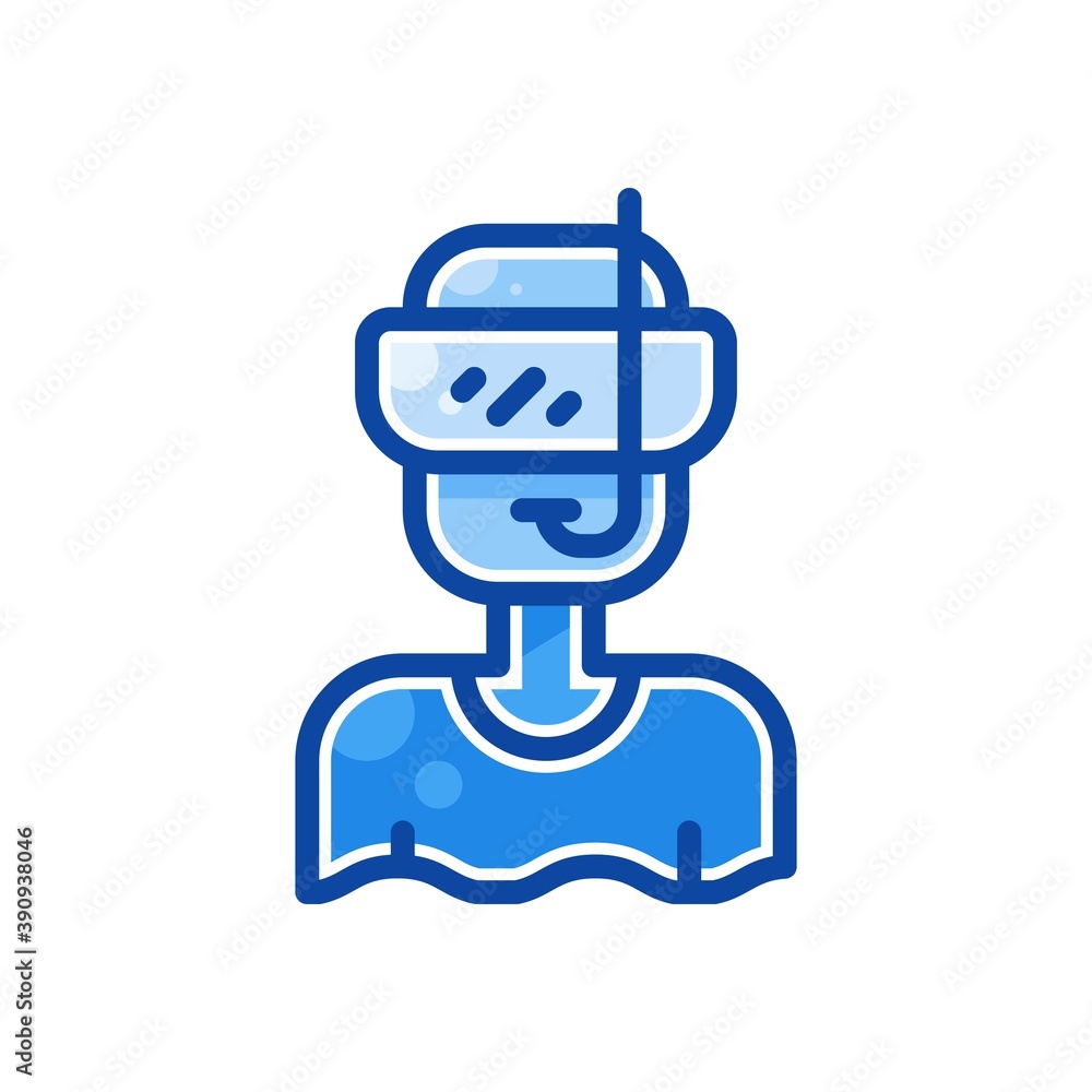 snorkel icon in filled line style isolated on white background. EPS 10 snorkel icon in filled line style isolated on white background. EPS 10
