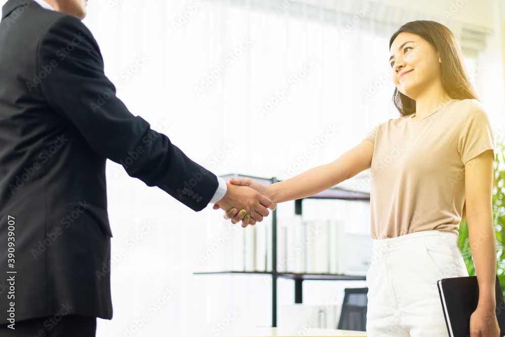 Business asian people shaking hands finishing up meeting,Happy partnership,Handshake for business deal
