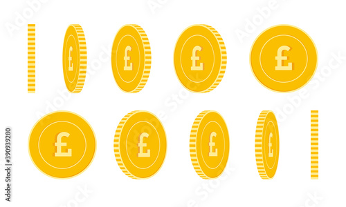 British pound coins set, animation ready. GBP yell