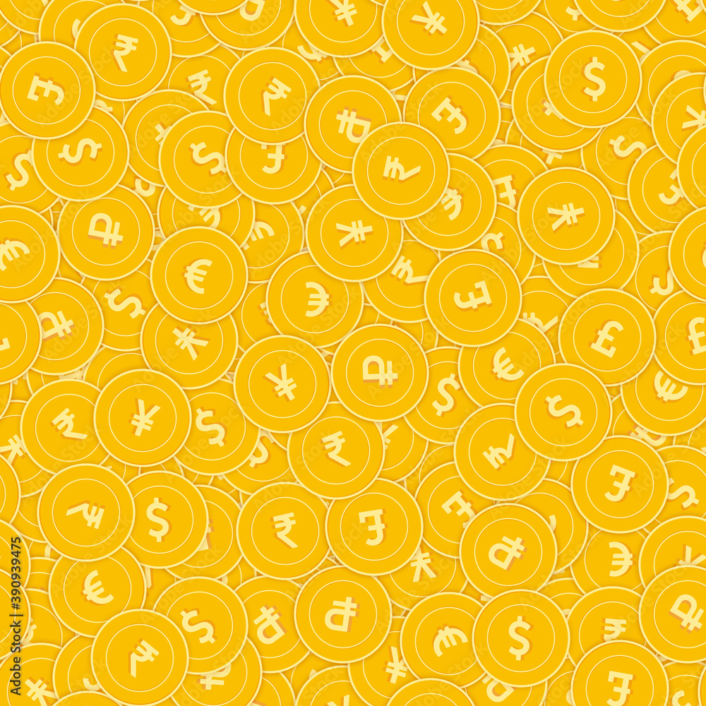 International currencies coins seamless pattern. A International currencies coins seamless pattern. A