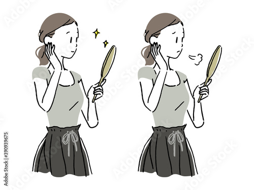 Woman looking in a hand mirror 1