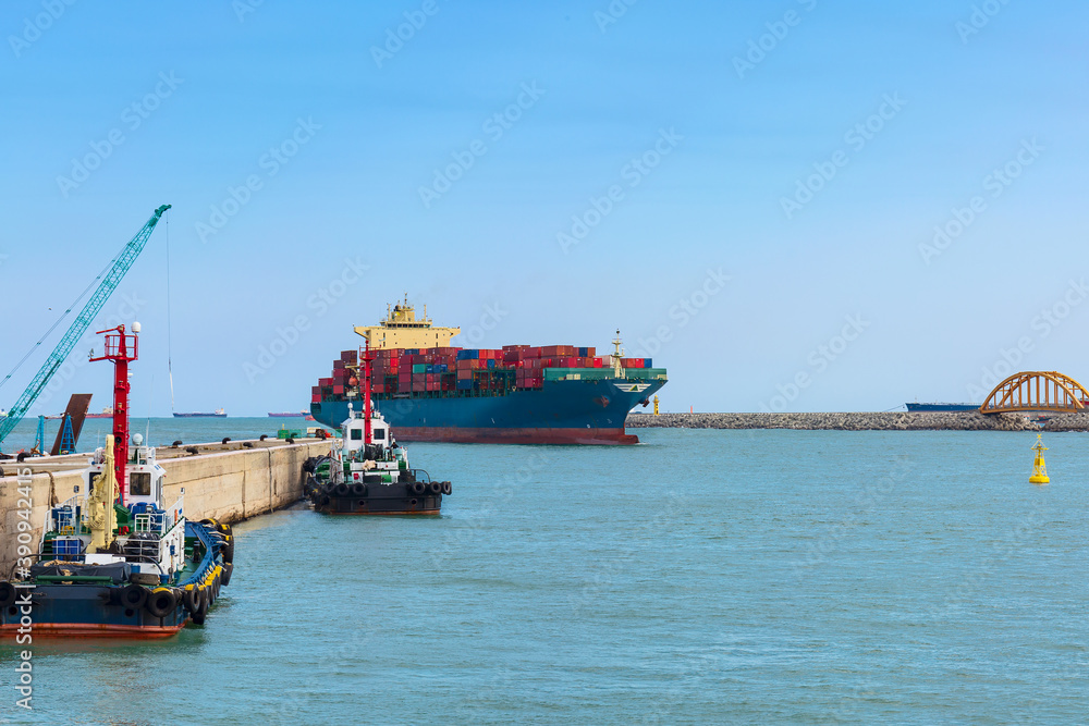 container ship enters the port container ship enters the port
