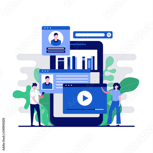 Video tutorials concept with character. Video marketing campaign, video ad, digital content, promotion, online advertisement. Modern flat style for landing page, mobile app, infographics, hero images