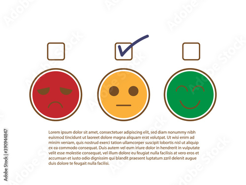 Tick sign on moderate or fairly face to show moderately feedback rating of customer service review, experience, satisfaction survey ,mental health assessment and world mental health day concept.