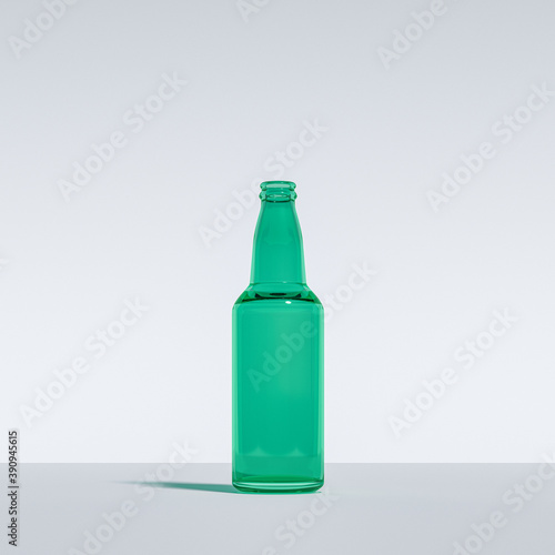Image of Green Beer Bottle, Isolated Against White. Created in 3d Software. 3D Render.