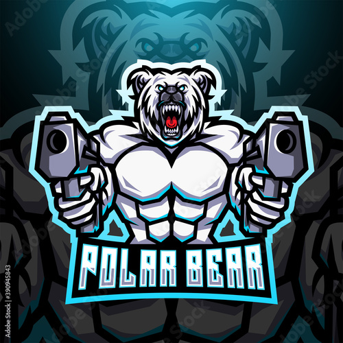 Polar bear gunner esport mascot logo