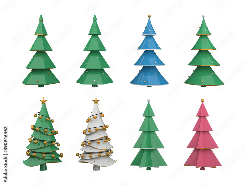 Colorful Christmas tree 3d rendering.