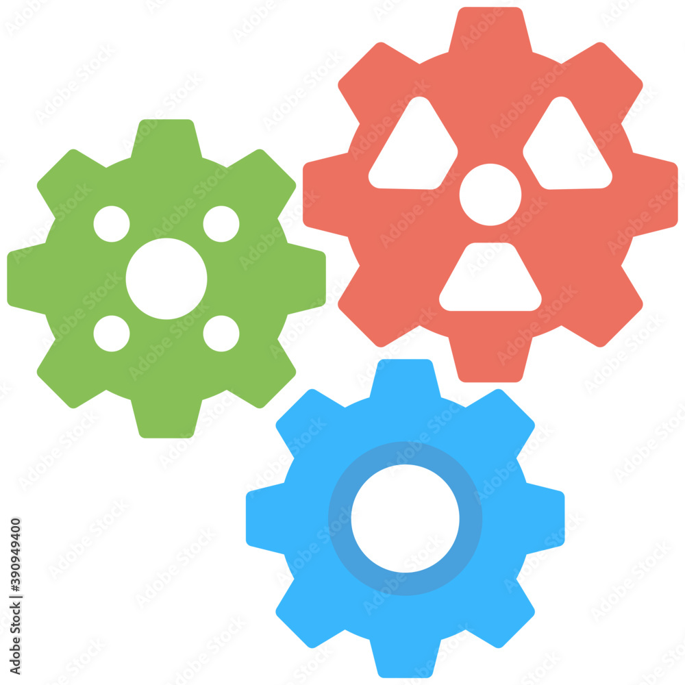Cogwheels of varying designs symbolising power generation, flat vector icon design
Cogwheels of varying designs symbolising power generation, flat vector icon design