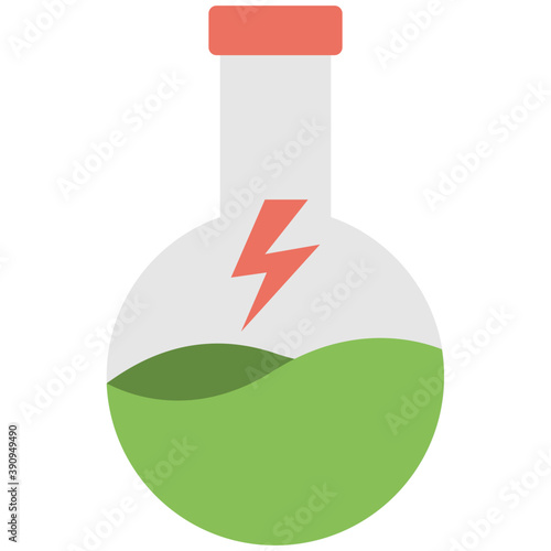 
Flat design icon of conical flask with green chemical and electrical bolt
