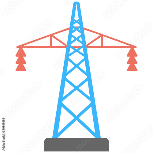 
Electricity pylon vector icon in flat style, power transmission tower
