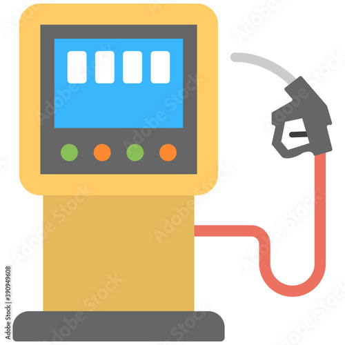 
Flat design icon of petrol nozzle and fuel station 
