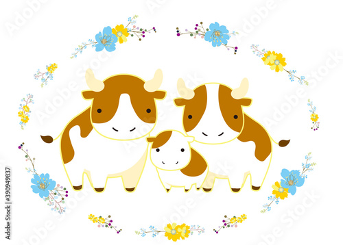 牛の親子の年賀状イラスト