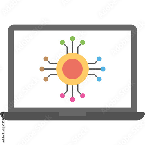 
A laptop screen with cyberkinetics conceptual flat icon
 photo