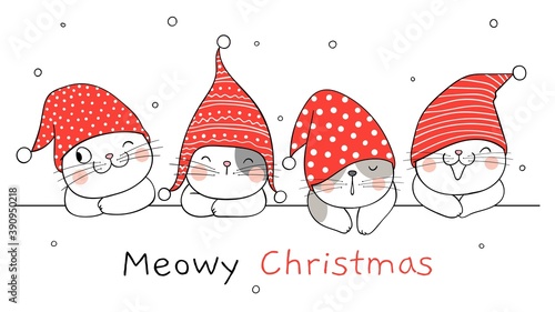 Draw banner cats For winter New year and Christmas.
