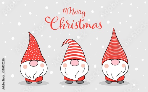 Draw banner gnomes in snow For Christmas.