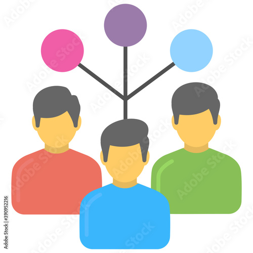 
Hand holding people diagram, business planning and resource allocation concept vector icon in flat design 
