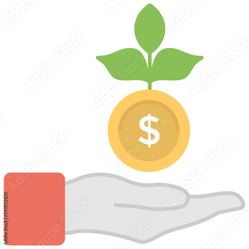 
Flat icon of a plant pot with dollar as a flower symbolising financial growth
