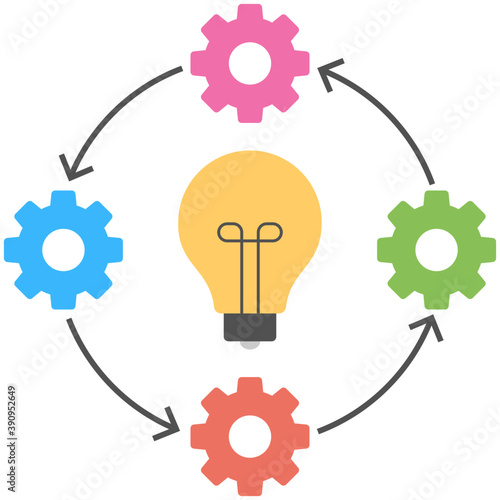 
Cogwheels around the light bulb. Concept of idea, creativity, innovation and execution and automation. Flat icon 

