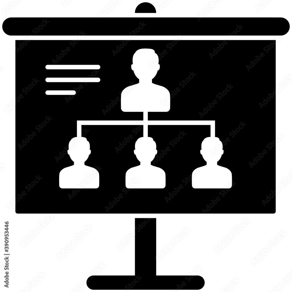 Team hierarchy presentation on easel, flat icon.
Team hierarchy presentation on easel, flat icon.