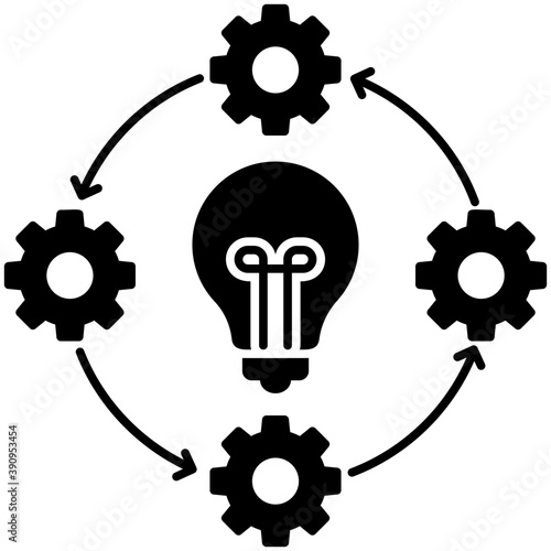 
Cogwheels around the light bulb. Concept of idea, creativity, innovation and execution and automation. Flat icon 
