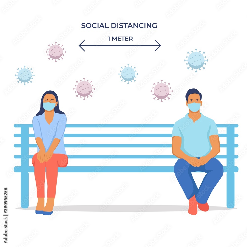 Social distancing new normal environment. people wearing medical mask. new normal illustration concept
Social distancing new normal environment. people wearing medical mask. new normal illustration concept