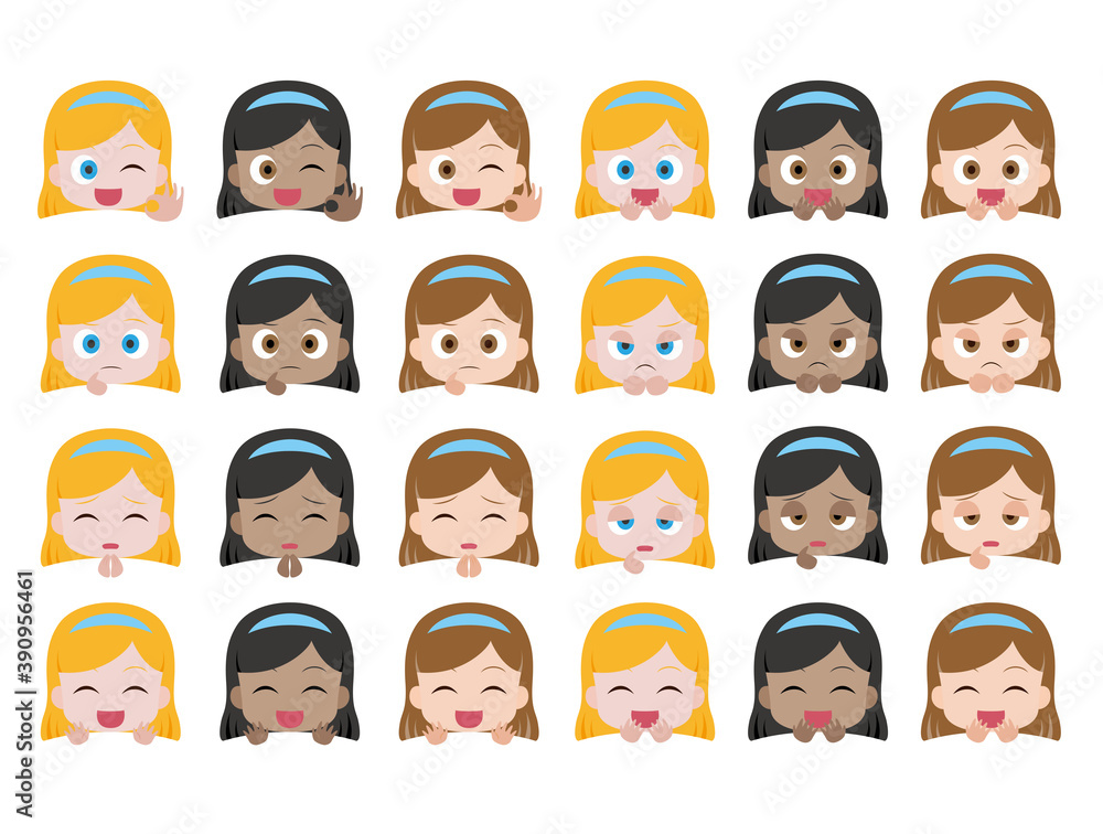 Different faces of girls vector illustration Different faces of girls vector illustration