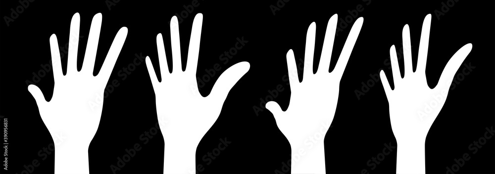 White hands up set. Vector perspective illustration. White hands up set. Vector perspective illustration.