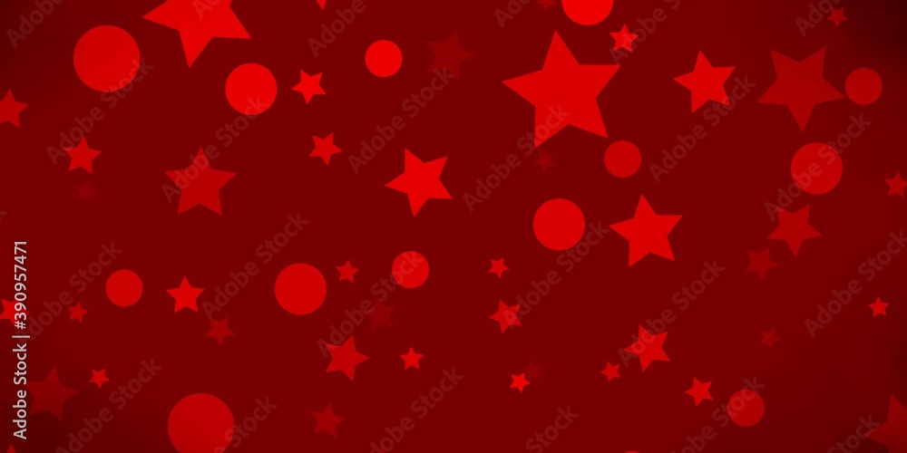 Light Red vector backdrop with circles, stars.