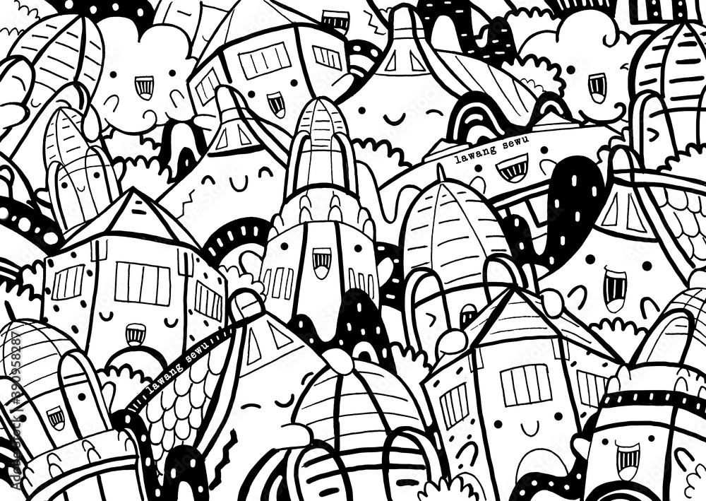 Lawang Sewu in line art style. Lawang Sewu in line art style.