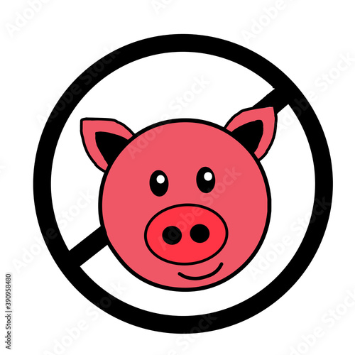 vector illustration of pork head icon, do not eat pork, do not contain pork, prohibited pork, cute for the restaurant
