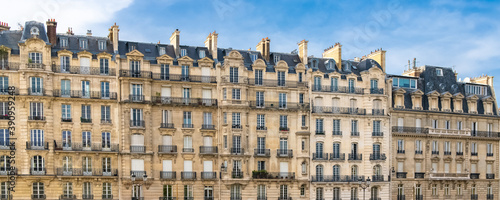 Paris, ile saint-louis and quai aux Fleurs, beautiful ancient buildings, panorama

