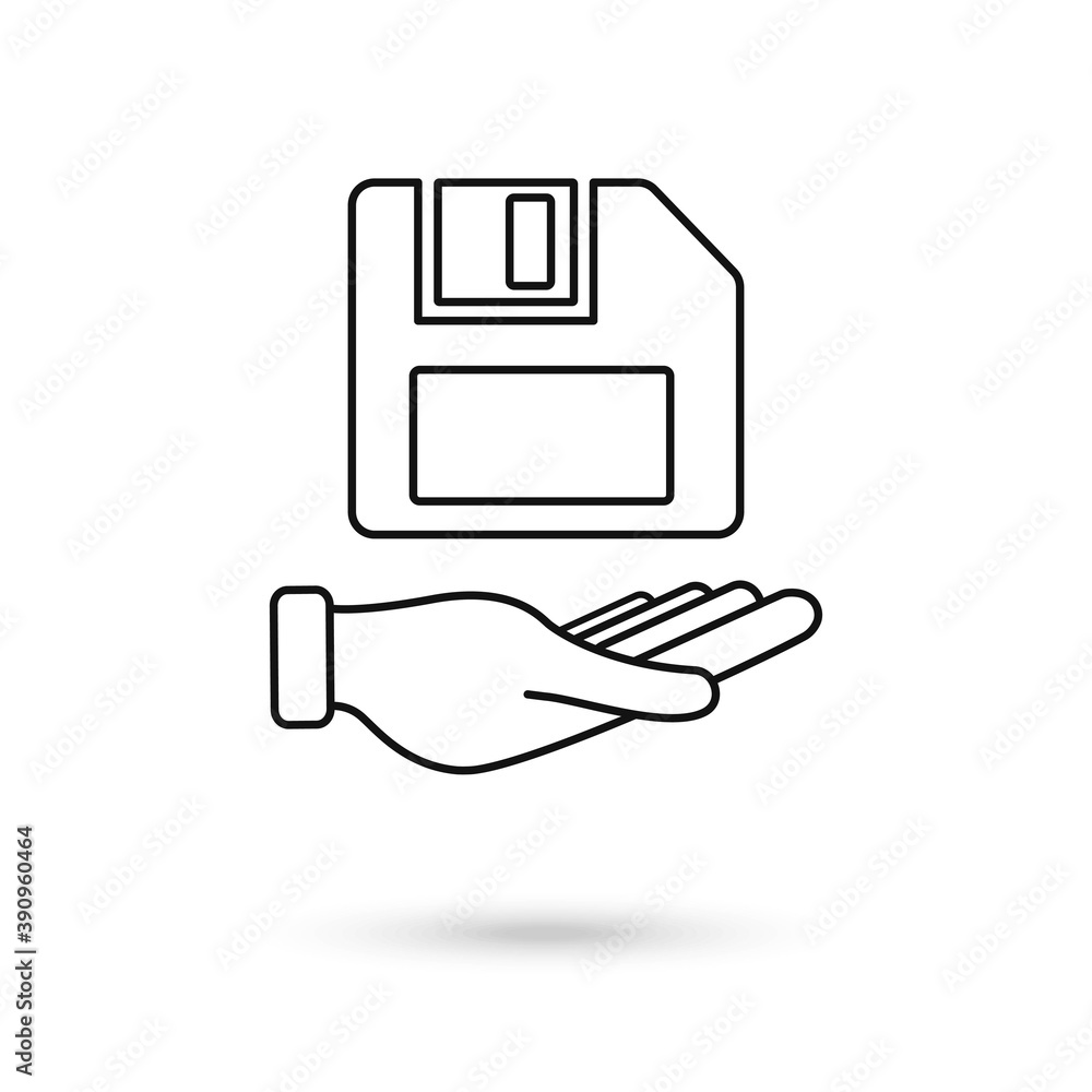 Hand holding Floppy disk or save flat vector icon for apps and websites. Vector Illustration Hand holding Floppy disk or save flat vector icon for apps and websites. Vector Illustration