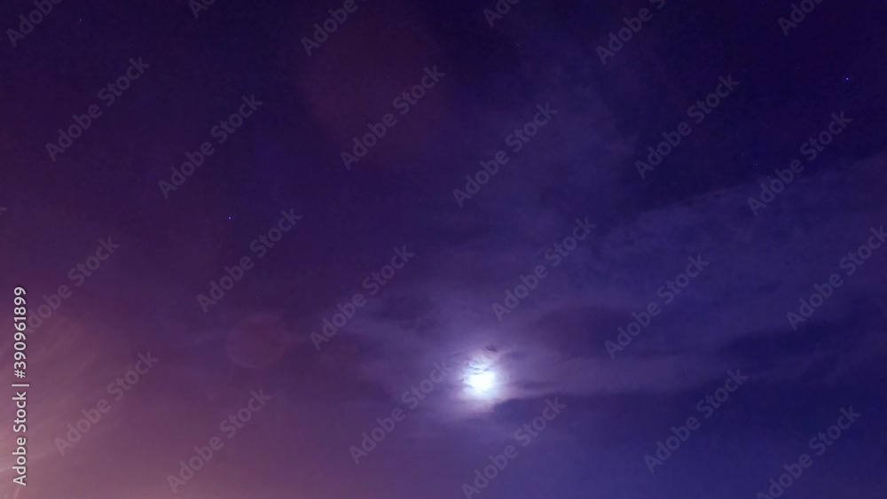 Moon light & bright star shining through wispy smoke cloud & scary moody cloudscape on beautiful dark purple blue sky with moonlight ray beam & lens flare light, 4k uhd winter night scene TimeLapse Moon light & bright star shining through wispy smoke cloud & scary moody cloudscape on beautiful dark purple blue sky with moonlight ray beam & lens flare light, 4k uhd winter night scene TimeLapse